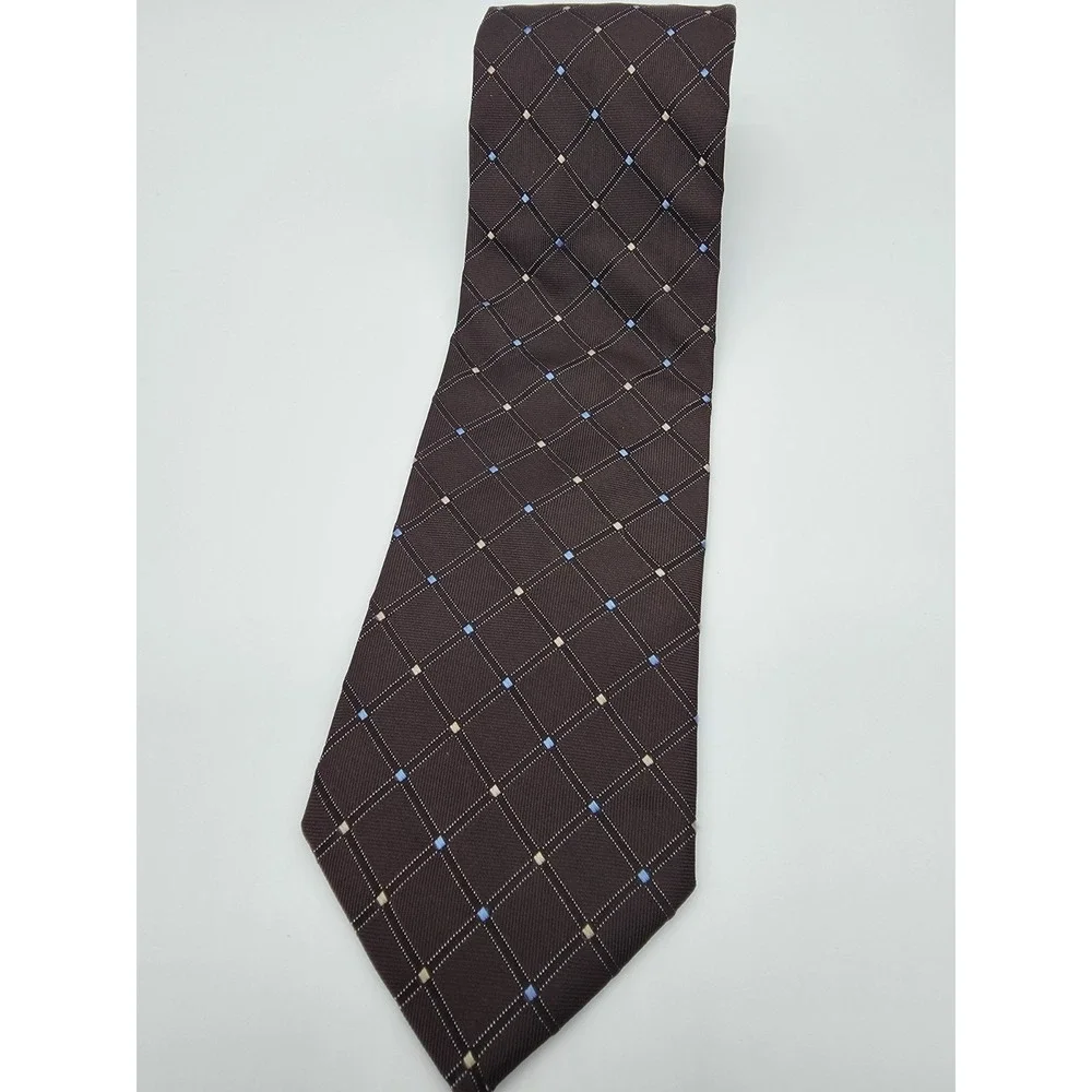 Vintage Nautica Men's Brown Silk Geometric Tie Necktie 57